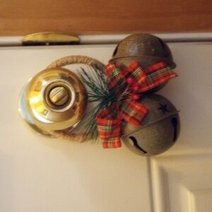 Jingle Bell Ornament with Plaid Bow For Door Knob
